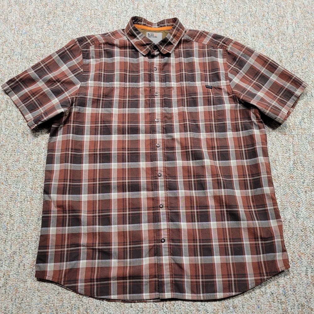 5.11 Tactical Shirt Mens Large Brown Plaid Short Sleeve Button Up Workwear
